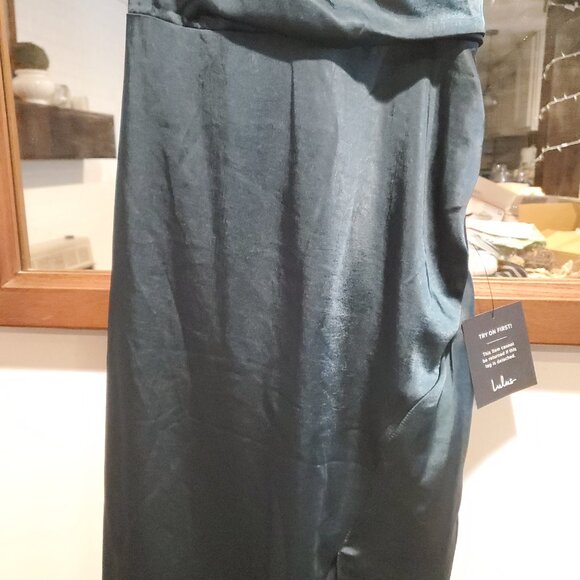 Night Out Green Satin Surplice Faux-Wrap Dress - Picture 2 of 4